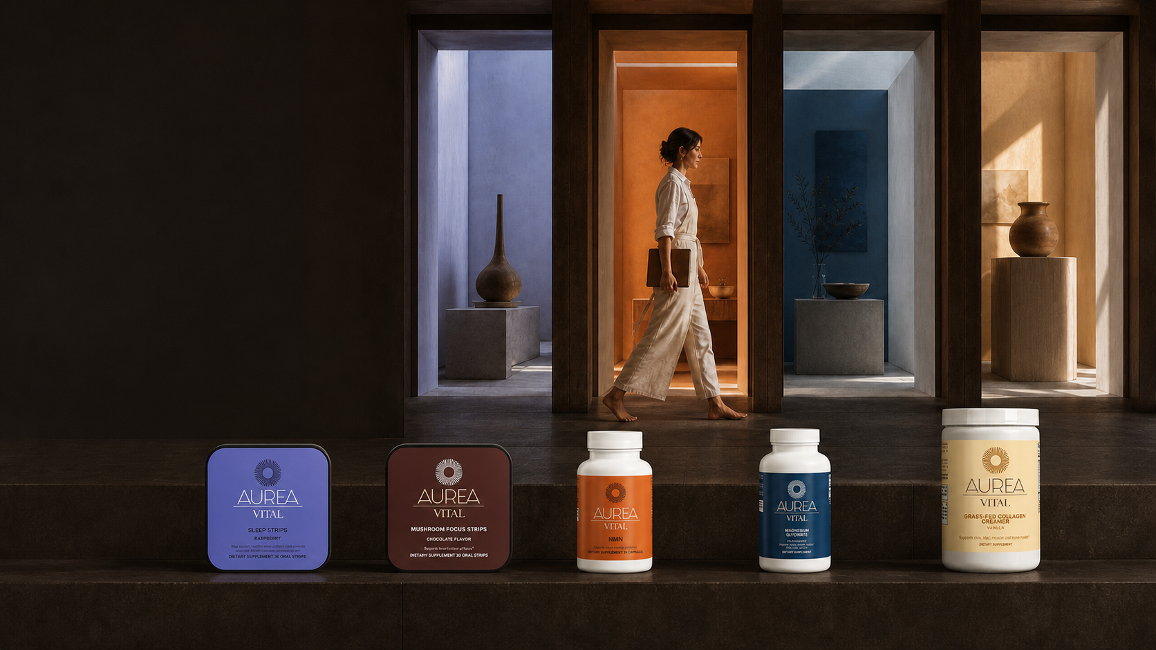 Aurea Vital essentials before chromatic sunlit rooms